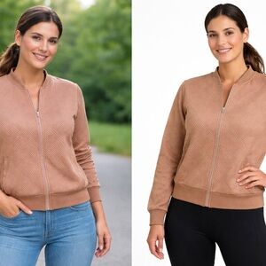 Textured Zip-Up Dressy Sweatshirt | Size L | New